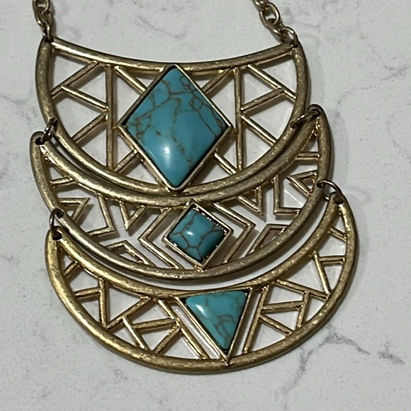 Completely Adjustable Gold Plated Turquoise Necklace - Picture 6 of 6